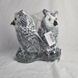 Deayou Decoy Garden Statue Two Owls Gray and White Plastic 10" New